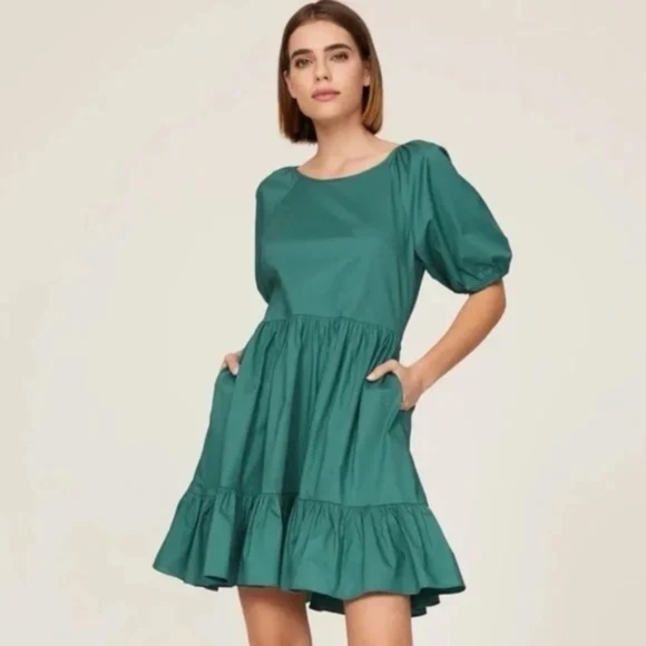 Peter Som X RTR Green Puff Sleeve Dress Size 10 - Picture 3 of 10